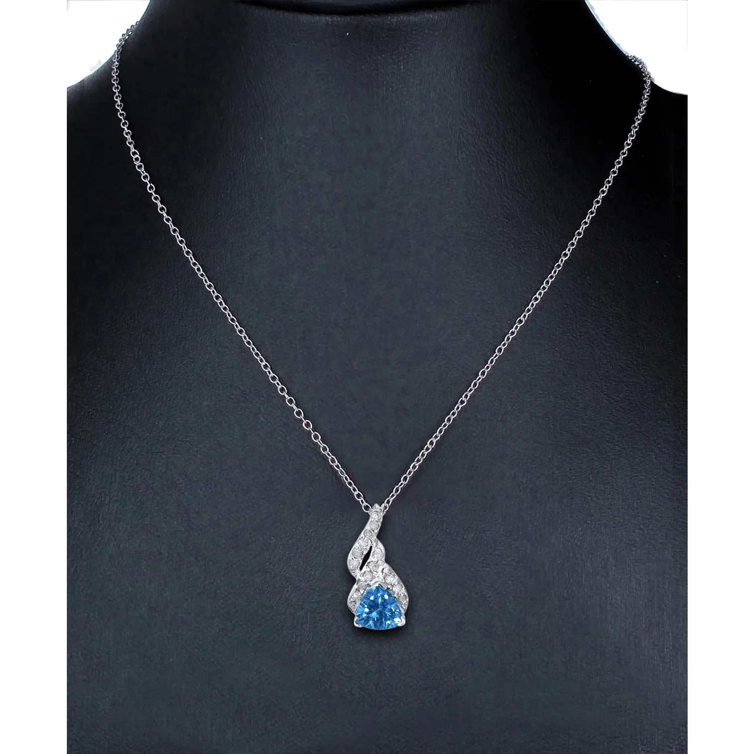 0.75 cttw Trillion Cut Blue Topaz and Diamond Pendant in 14K White Gold 18" Chain