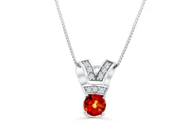 1.18 CT Round Cut Orange Sapphire Diamond Pendant 0.12 CT TW 14K White Gold OSPEN004