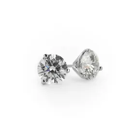 1.26ctw Round Diamond Studs. 3 Prong - 14K White Gold