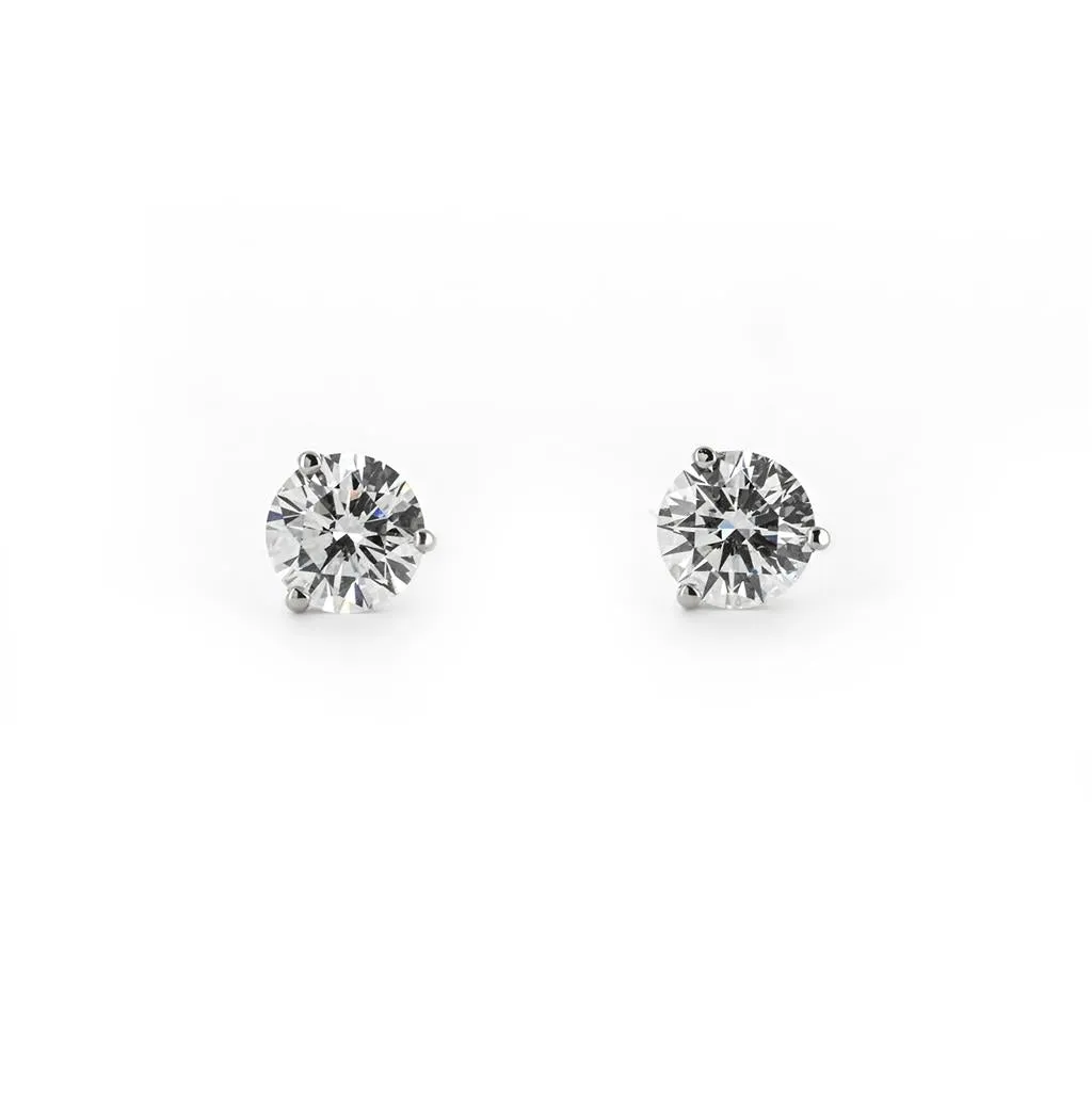 1.26ctw Round Diamond Studs. 3 Prong - 14K White Gold