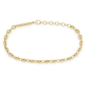 14k Gold Small Puffed Mariner Chain Bracelet