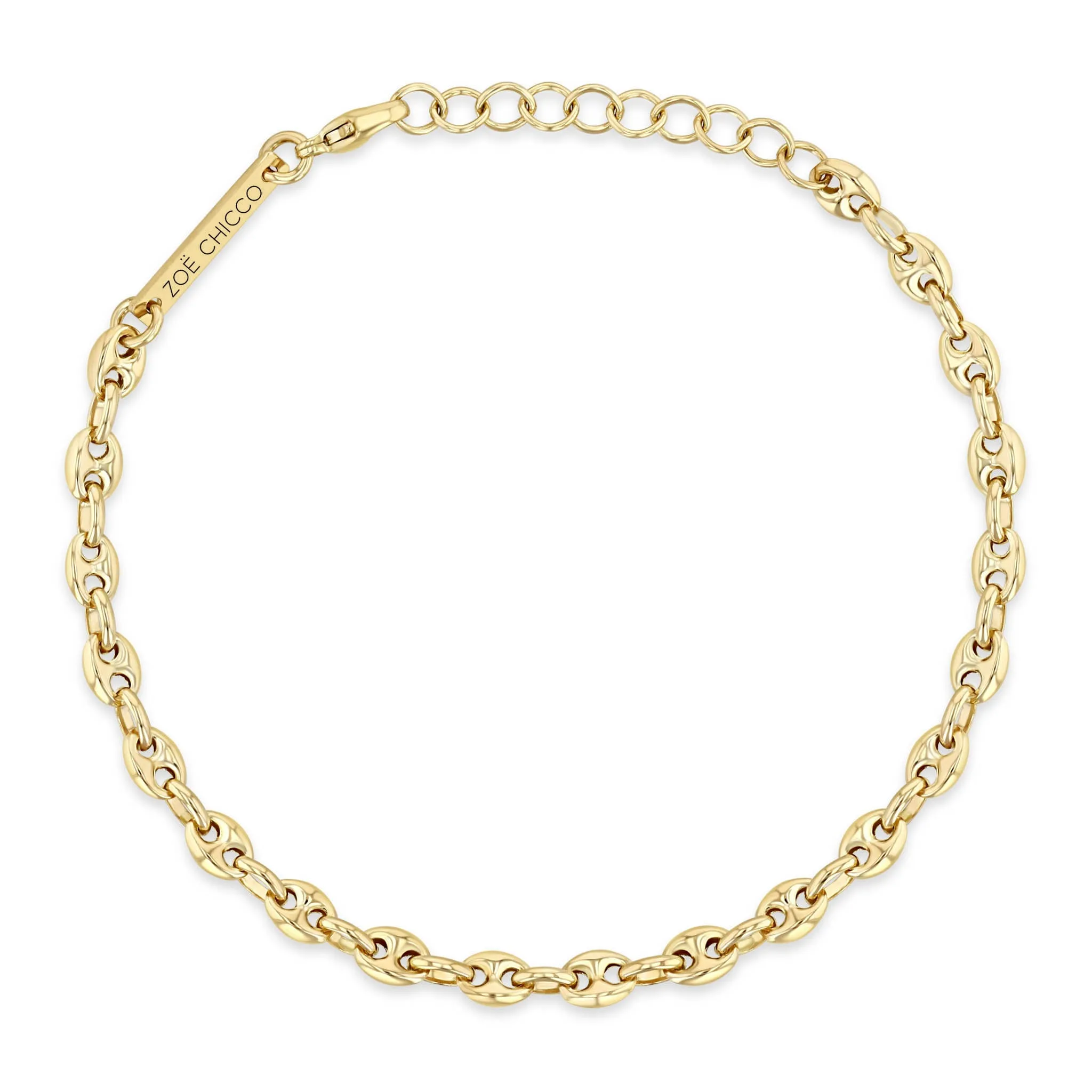 14k Gold Small Puffed Mariner Chain Bracelet