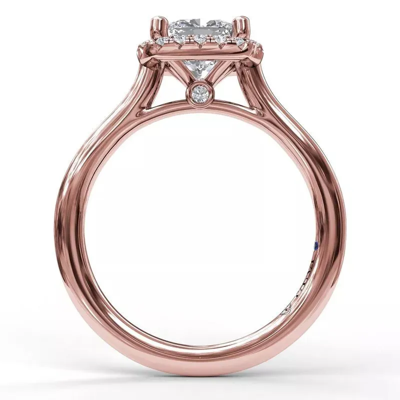 14K ROSE GOLD CUSHION-SHAPE DIAMOND HALO SEMI-MOUNT ENGAGEMENT RING (SETTING ONLY)