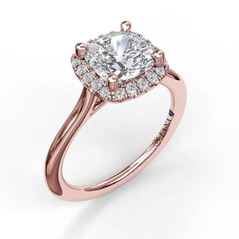 14K ROSE GOLD CUSHION-SHAPE DIAMOND HALO SEMI-MOUNT ENGAGEMENT RING (SETTING ONLY)