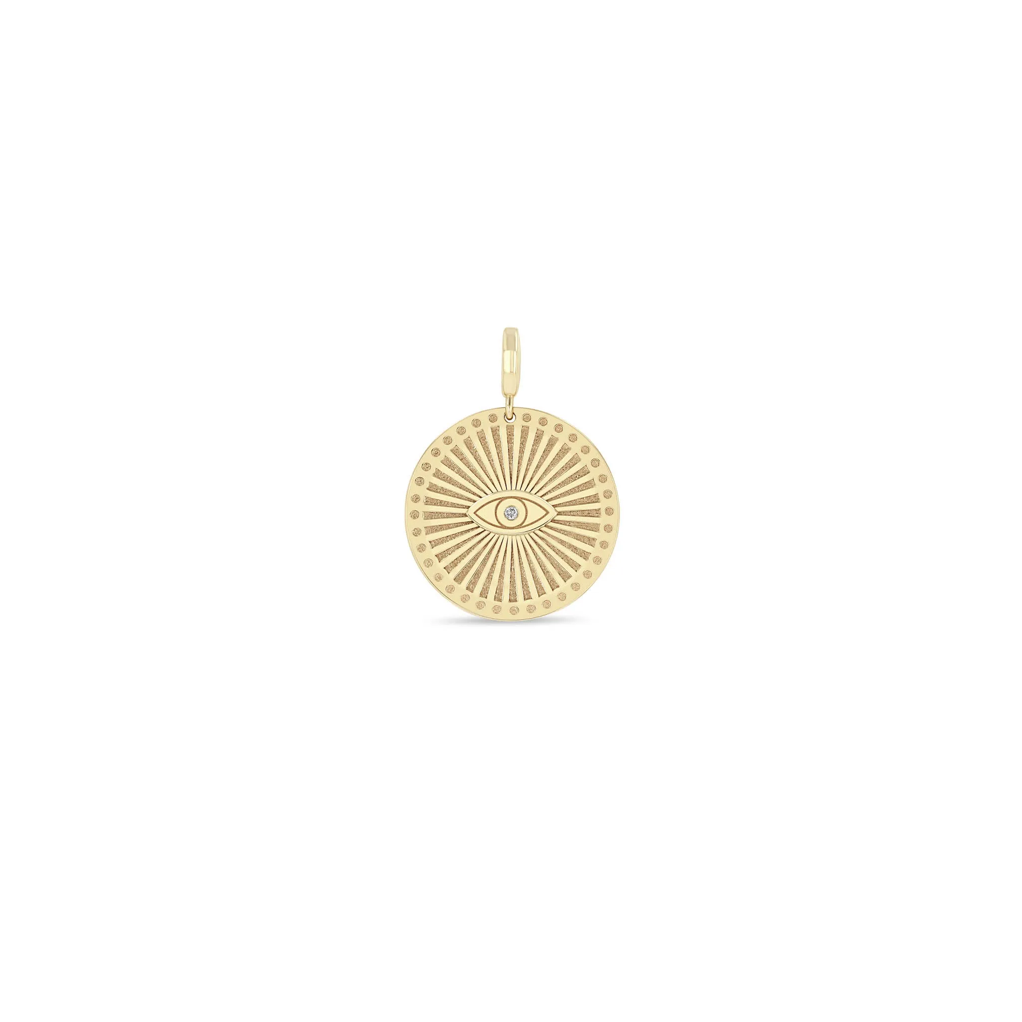 14k Single Diamond Evil Eye Medium Sunbeam Medallion Charm