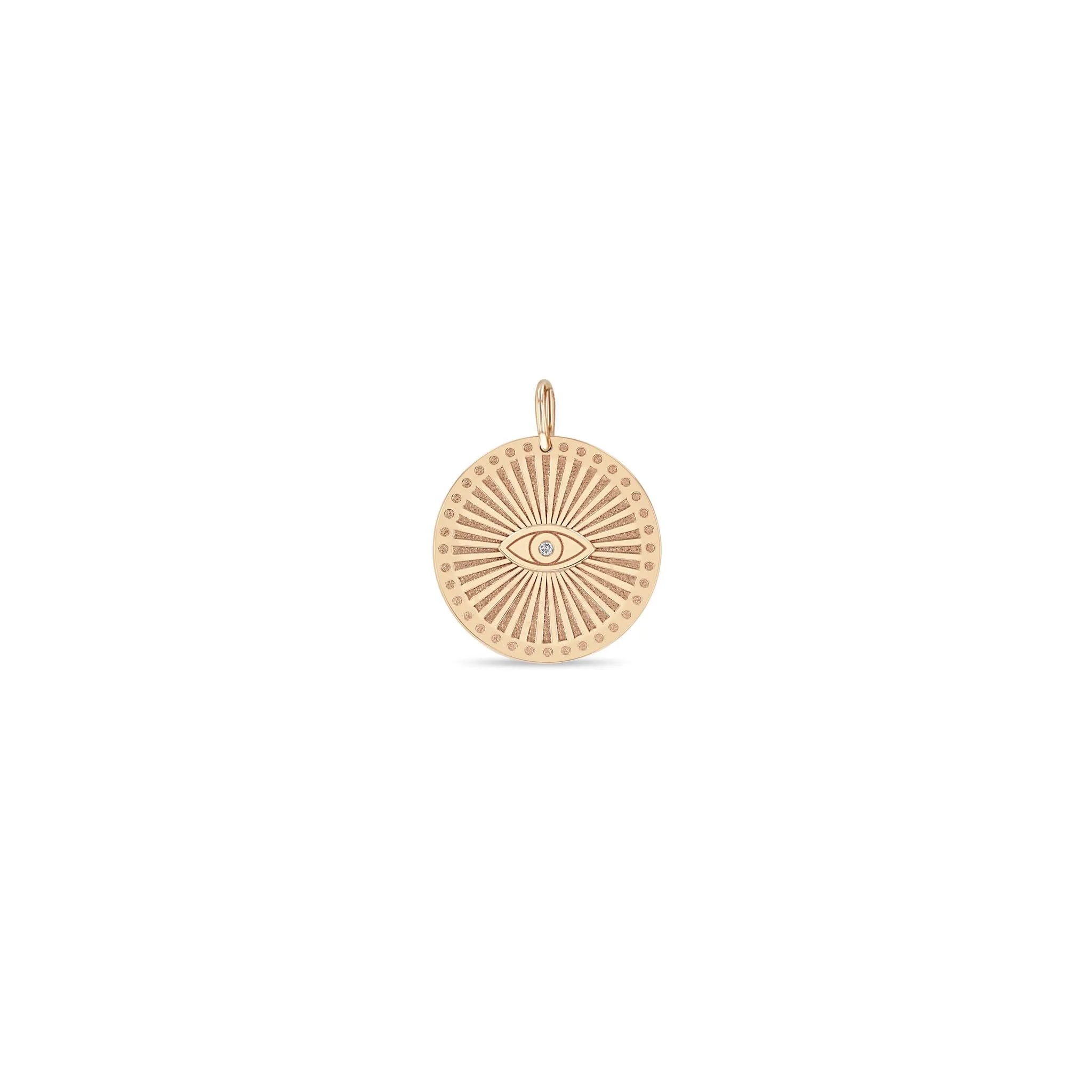 14k Single Diamond Evil Eye Medium Sunbeam Medallion Charm