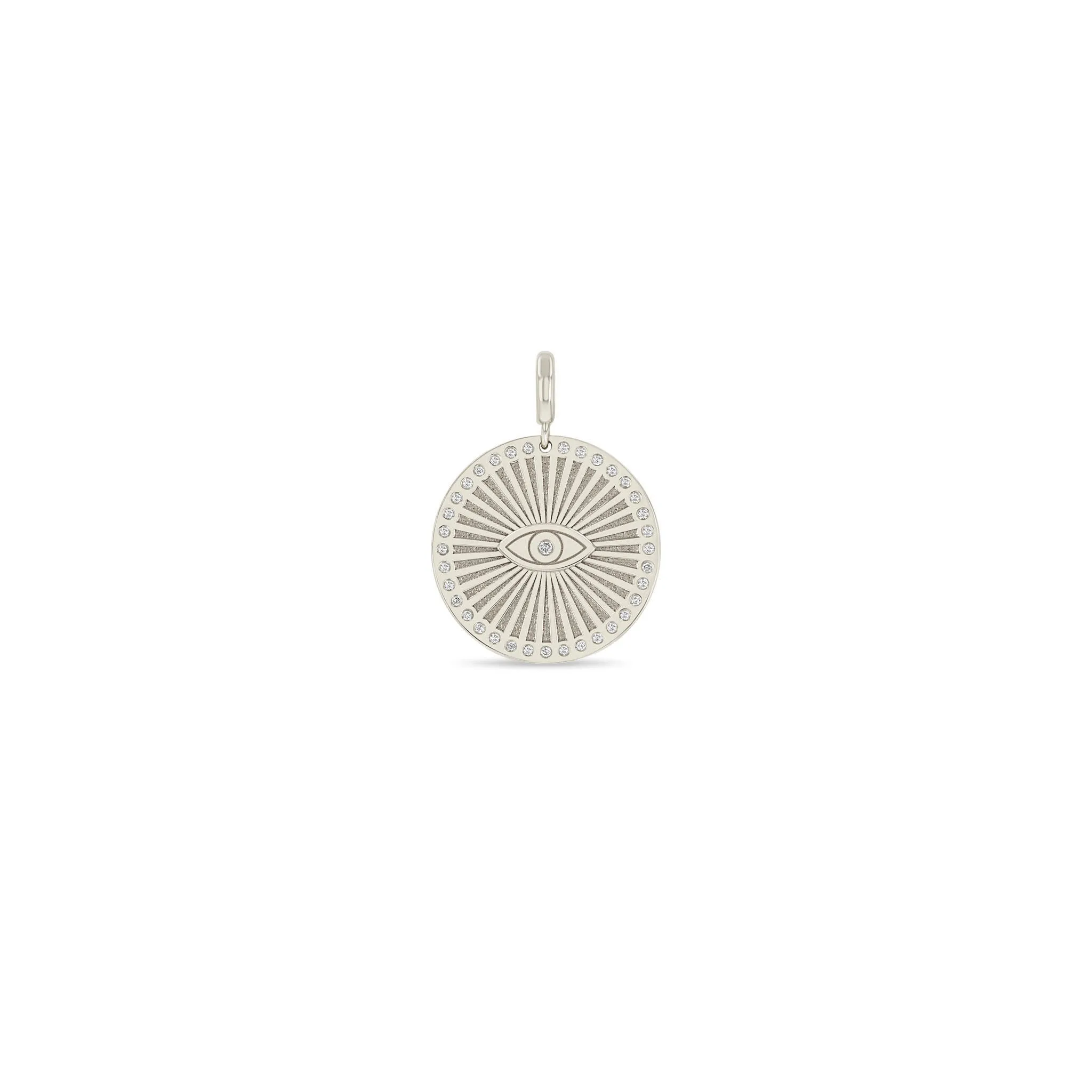 14k Single Diamond Evil Eye Medium Sunbeam Medallion Charm