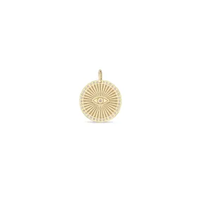 14k Single Diamond Evil Eye Medium Sunbeam Medallion Charm