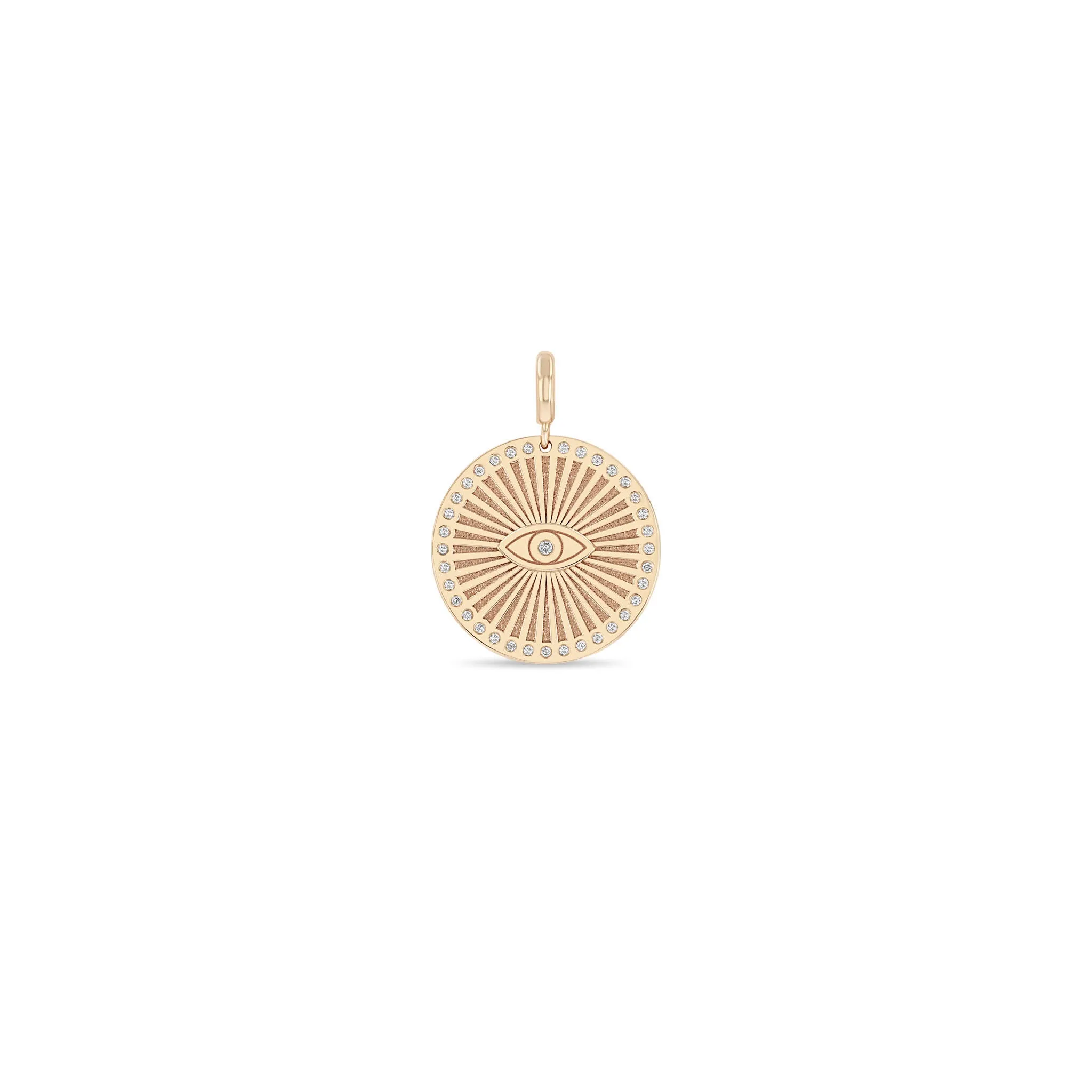 14k Single Diamond Evil Eye Medium Sunbeam Medallion Charm