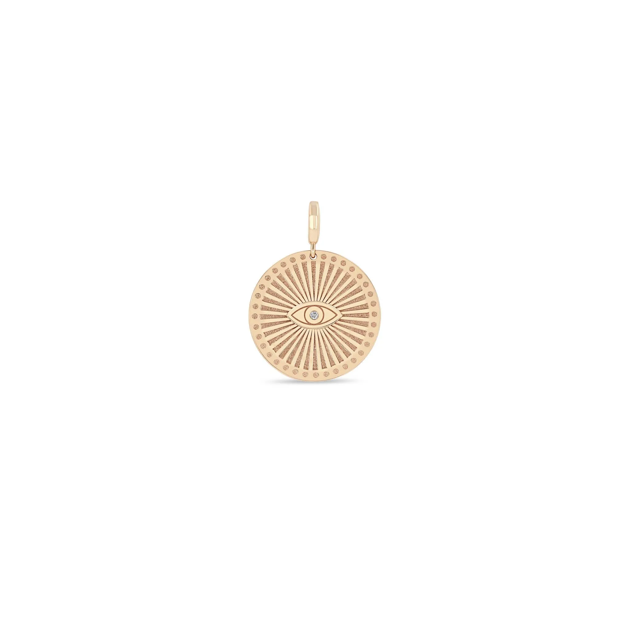 14k Single Diamond Evil Eye Medium Sunbeam Medallion Charm