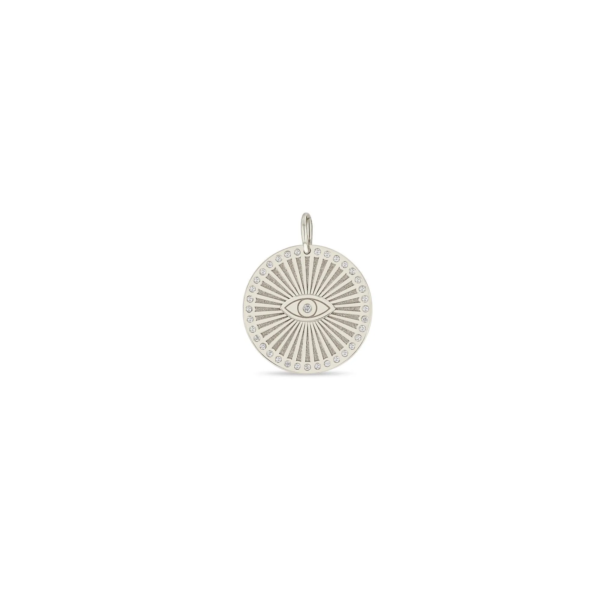 14k Single Diamond Evil Eye Medium Sunbeam Medallion Charm