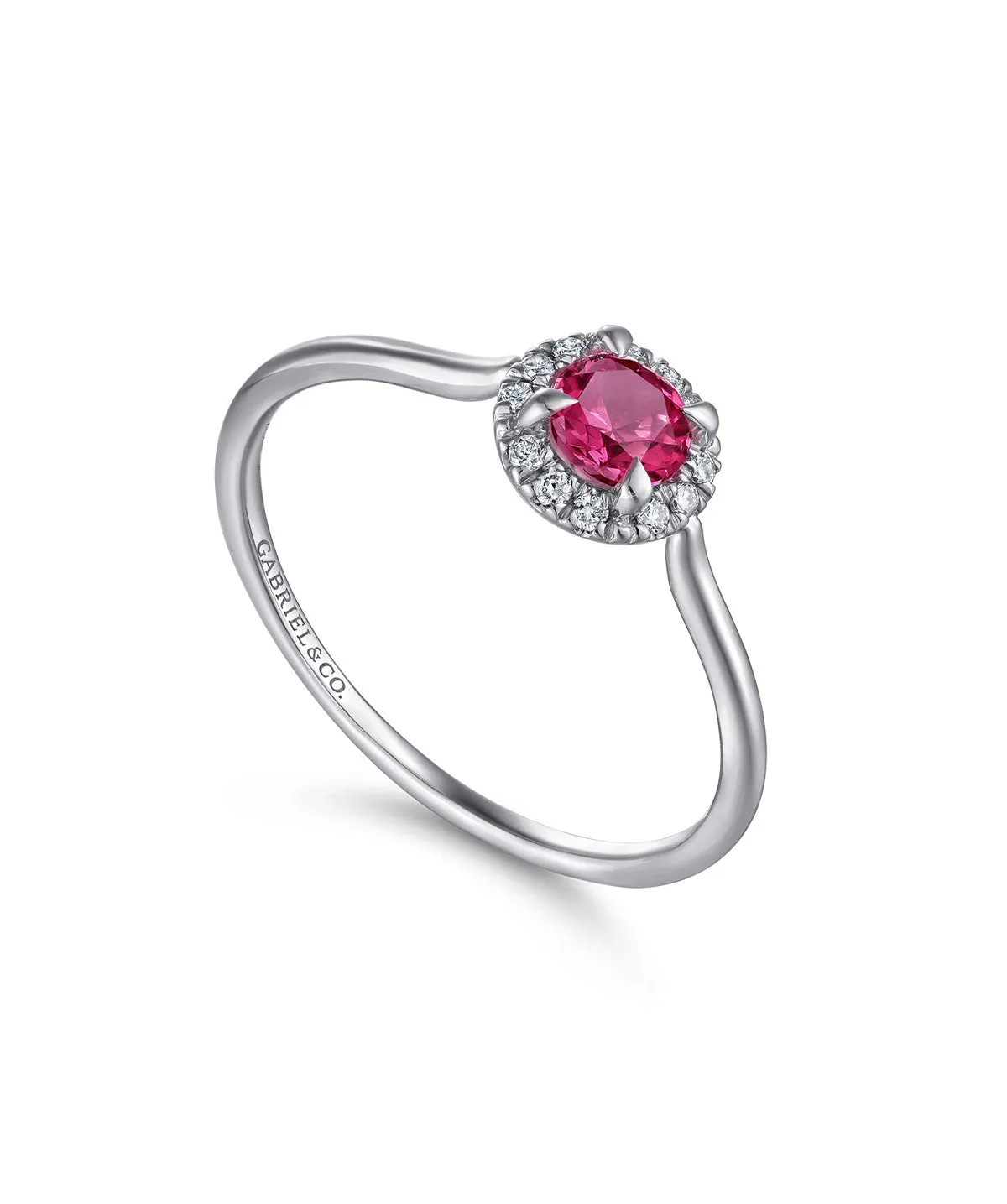 14K White Gold Ruby and Diamond Halo Promise Ring