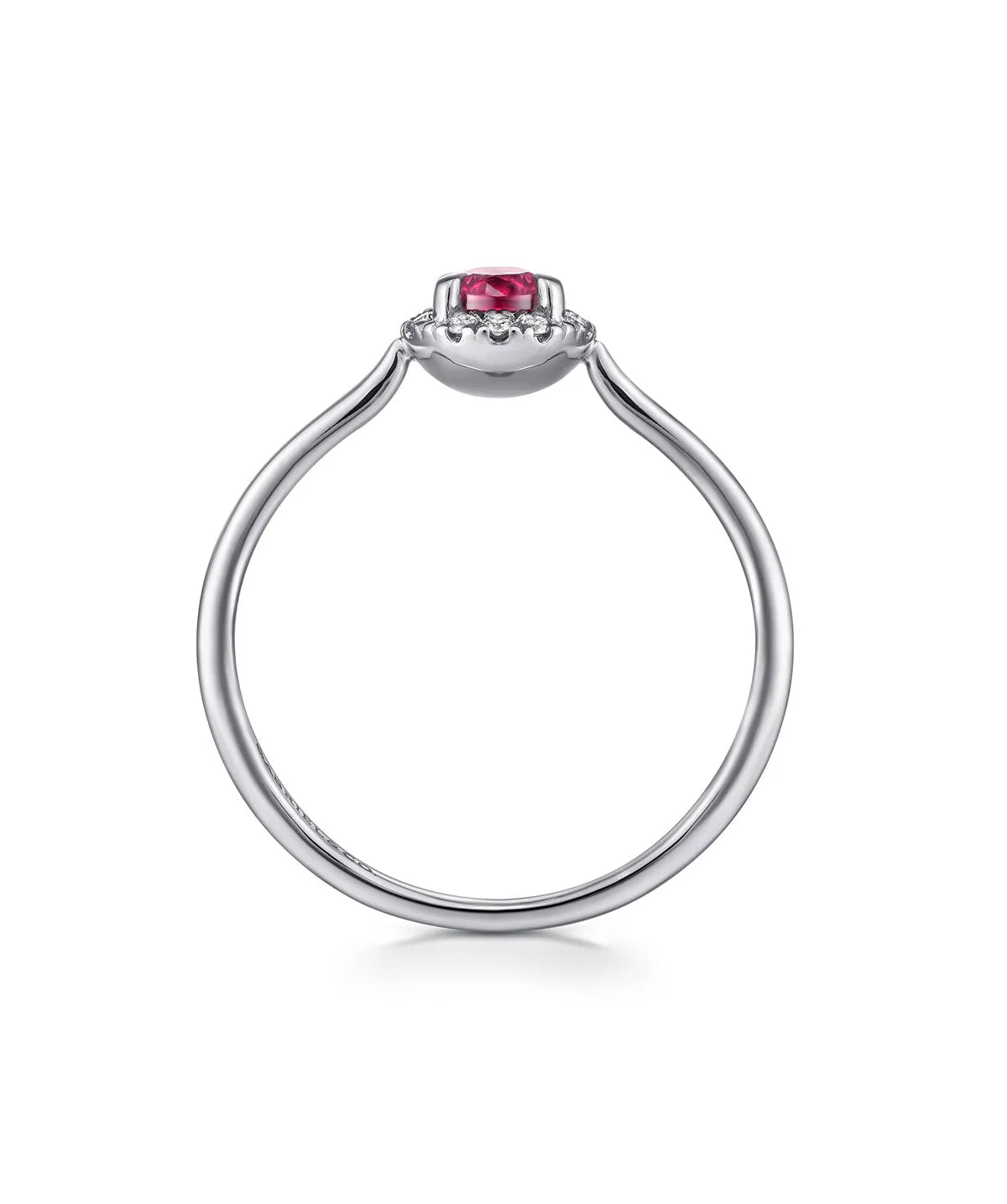 14K White Gold Ruby and Diamond Halo Promise Ring