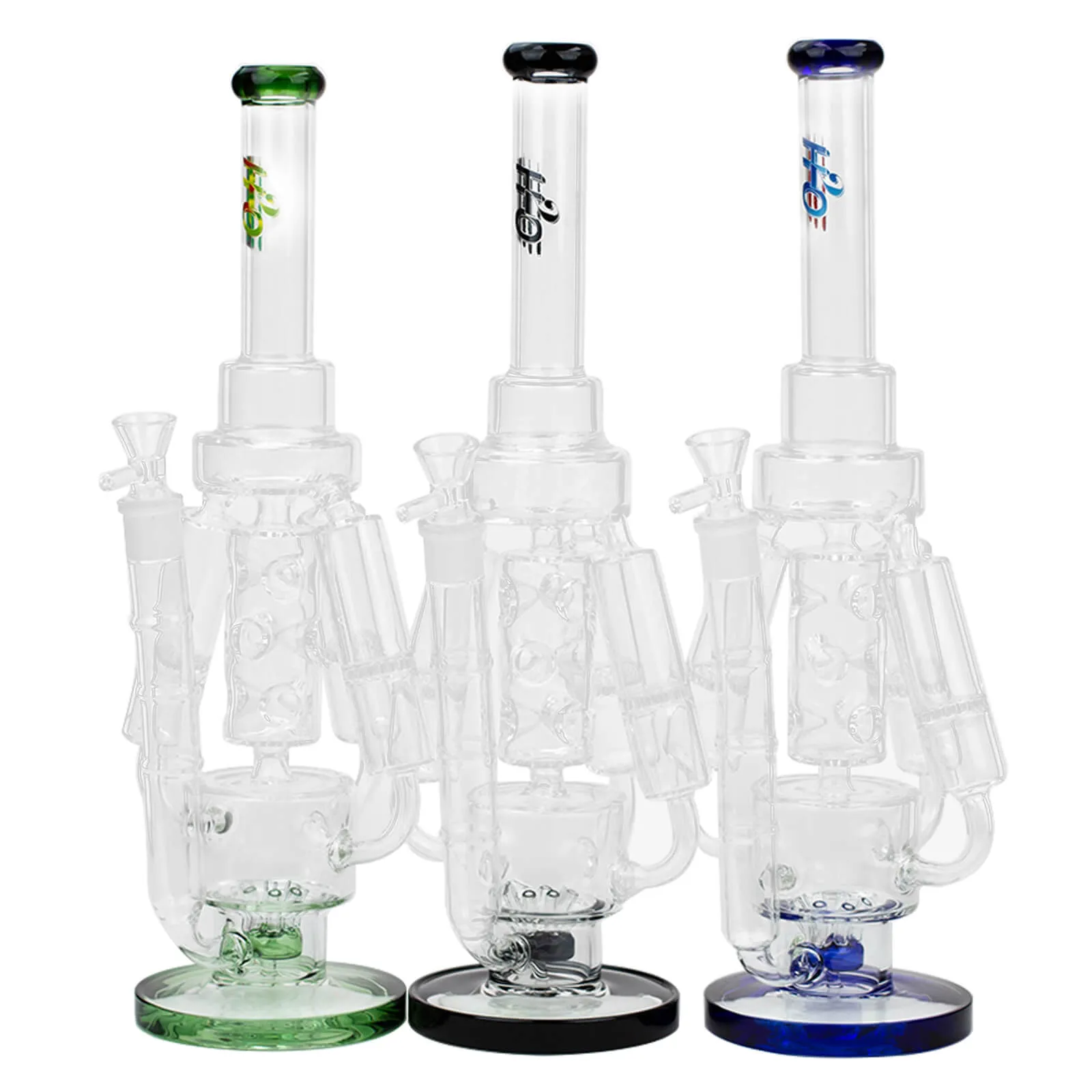 17" H2O Three Honeycomb Silnders Glass Water Recycle Bong