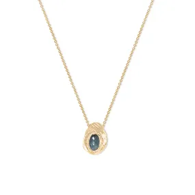 18K Oval Slider Necklace in Teal Sapphire