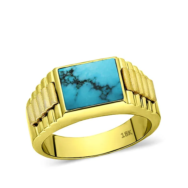 18K Solid Yellow Gold Wedding Engagement Ring Band Large Turquoise Stone Jewelry