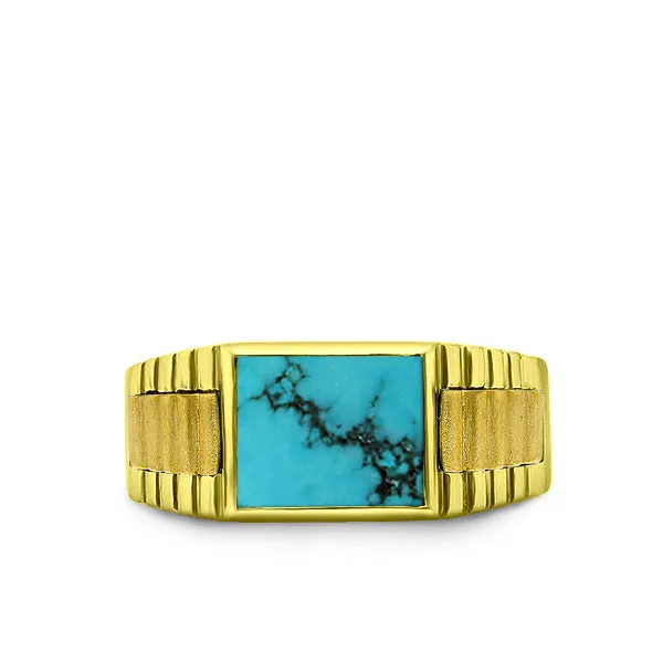 18K Solid Yellow Gold Wedding Engagement Ring Band Large Turquoise Stone Jewelry