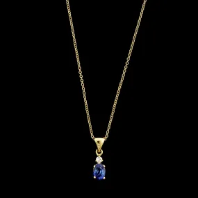 18K Yellow Gold Estate Sapphire and Diamond Pendant Necklace