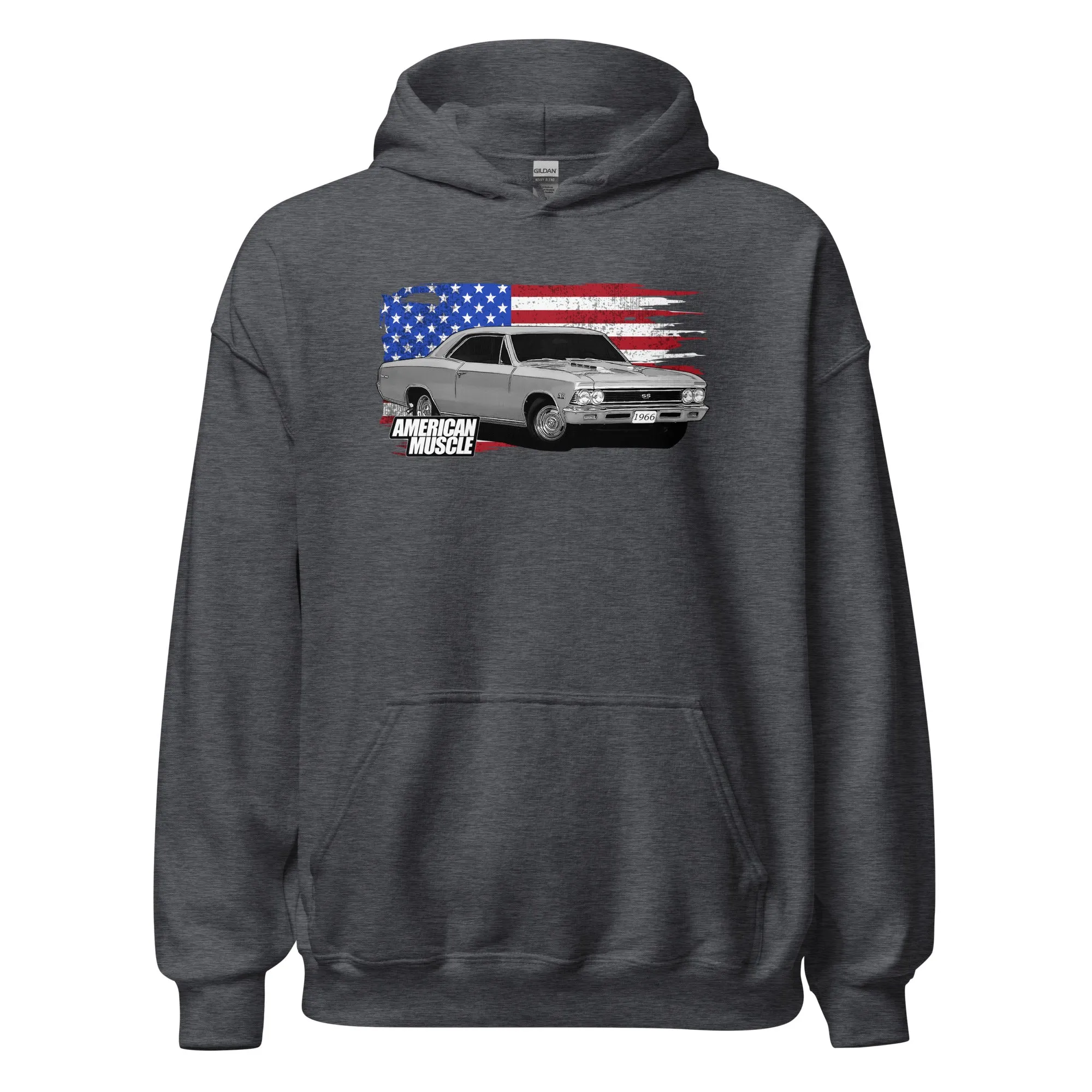 1966 Chevelle Car Hoodie Sweatshirt With American Flag