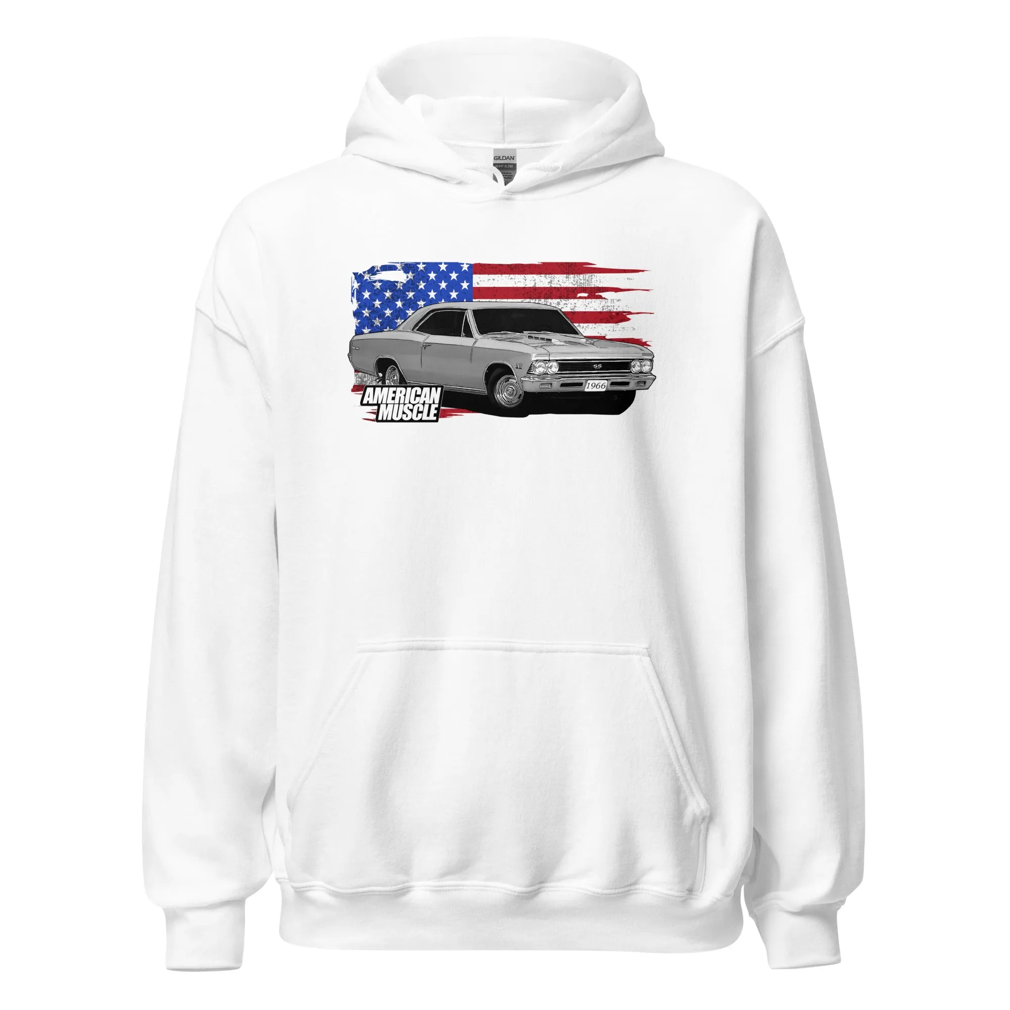 1966 Chevelle Car Hoodie Sweatshirt With American Flag