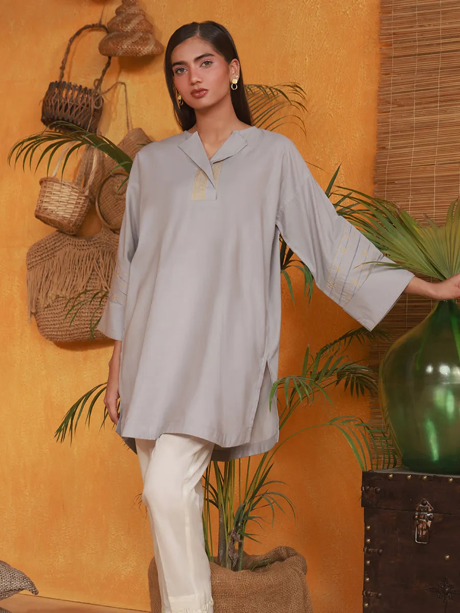 1pc - Stitched Basic Dobby Embellished Shirt