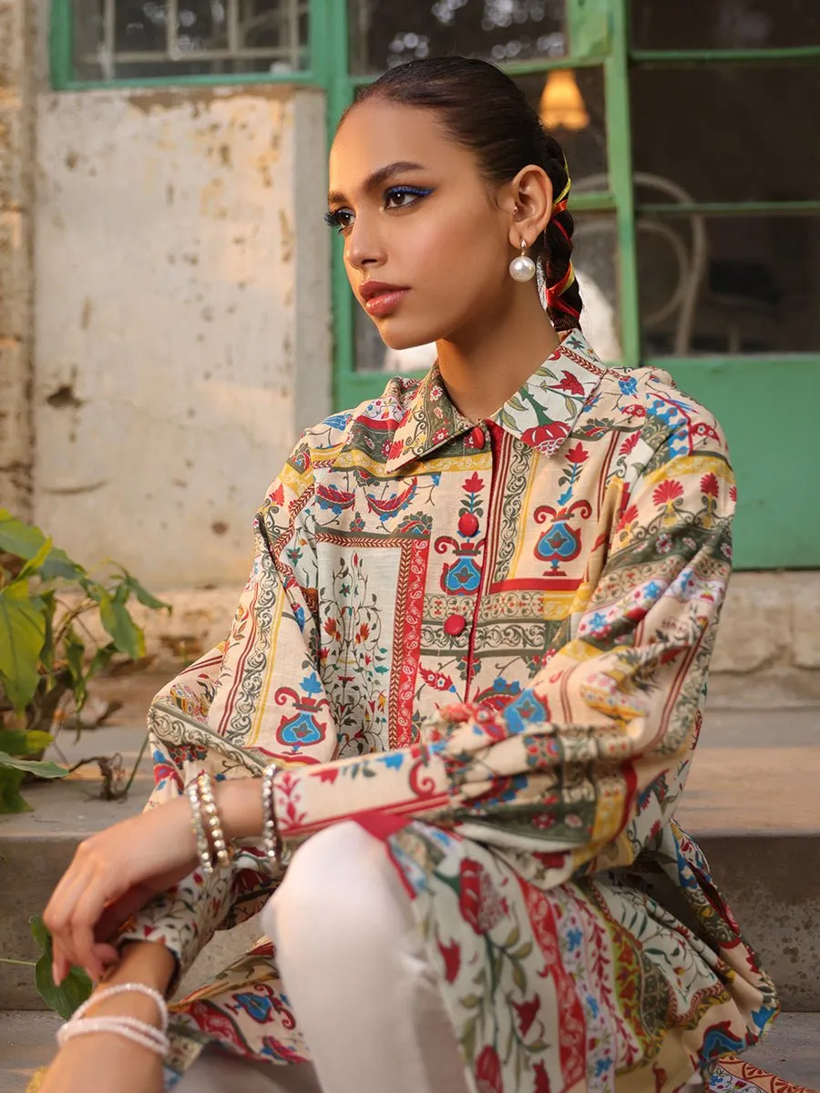 1pc - Stitched Basic Printed Khaddar Shirt