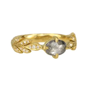 22K Gold Leafside Ring with Grey Rosecut Diamond Center