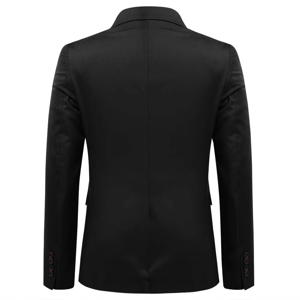 3-Piece Slim Fit Solid Color Jacket Smart Wedding Formal Suit Black