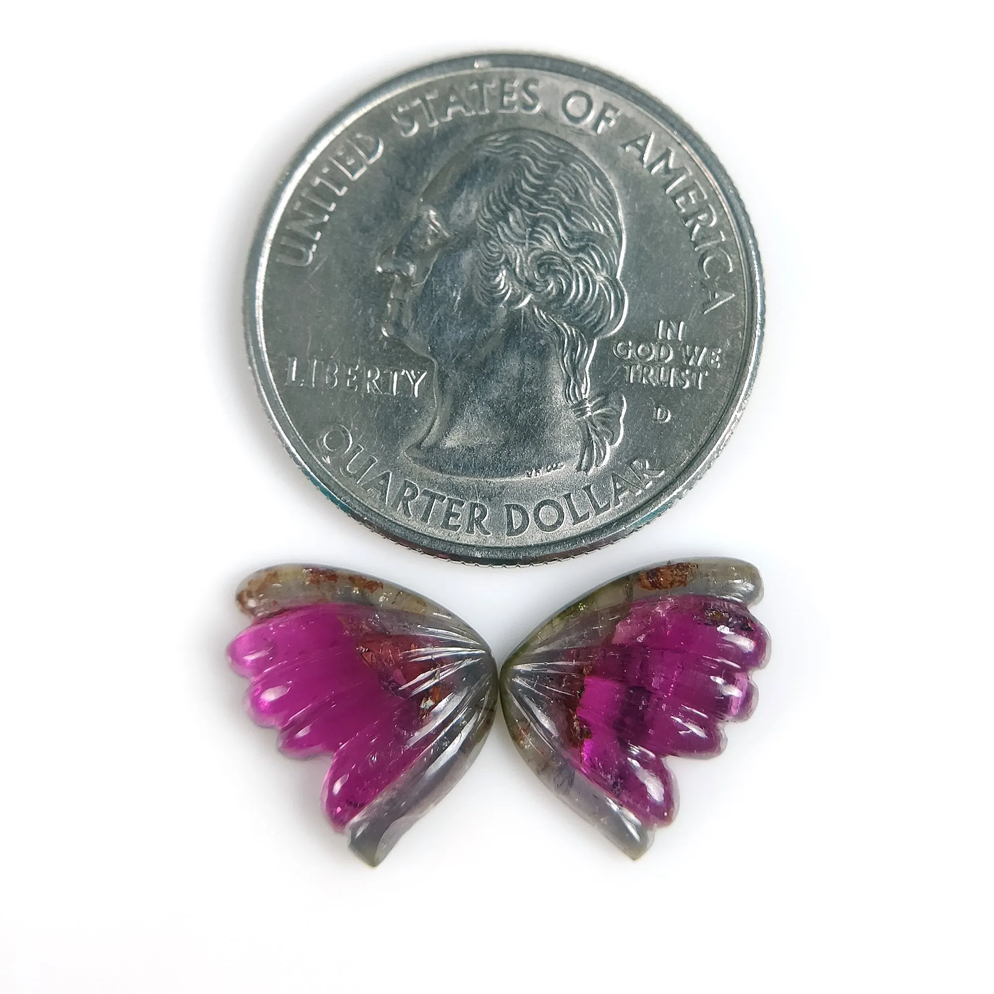 8.00cts Natural Untreated Watermelon Tourmaline Gemstone Hand Carved BUTTERFLY 14*10mm*4h Pair October Birthstone