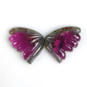 8.00cts Natural Untreated Watermelon Tourmaline Gemstone Hand Carved BUTTERFLY 14*10mm*4h Pair October Birthstone