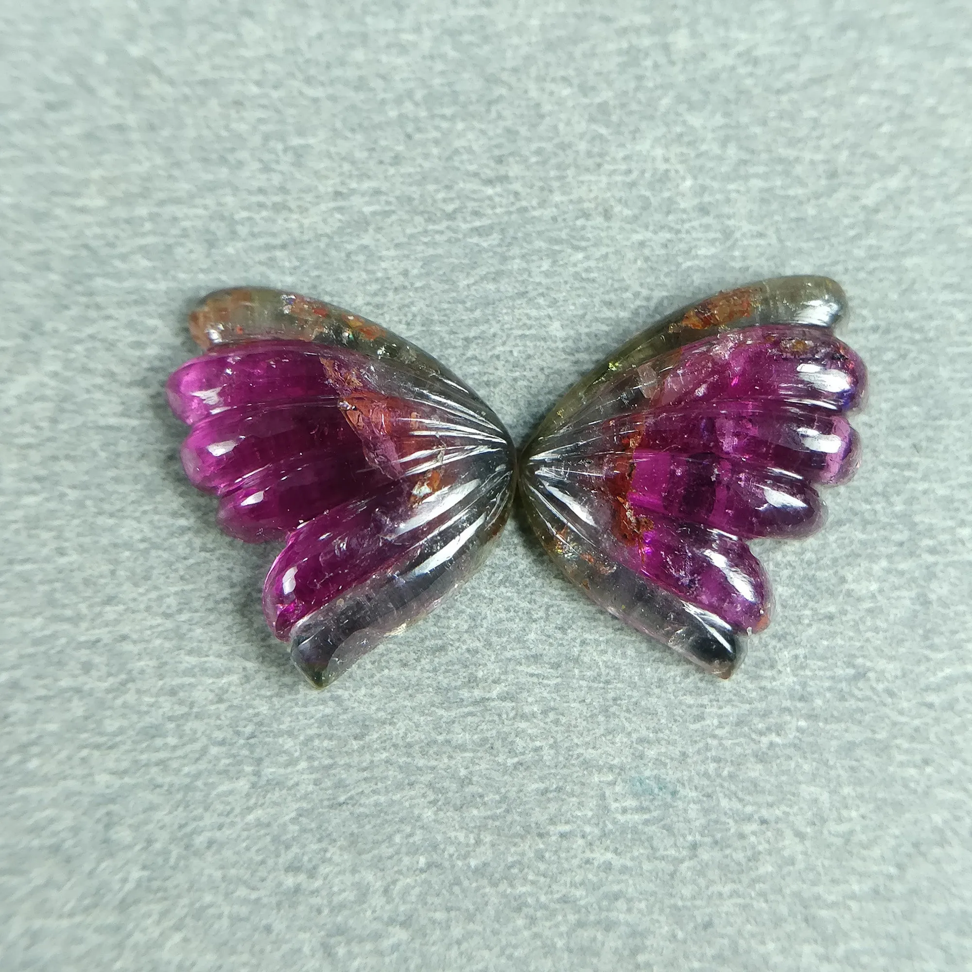 8.00cts Natural Untreated Watermelon Tourmaline Gemstone Hand Carved BUTTERFLY 14*10mm*4h Pair October Birthstone