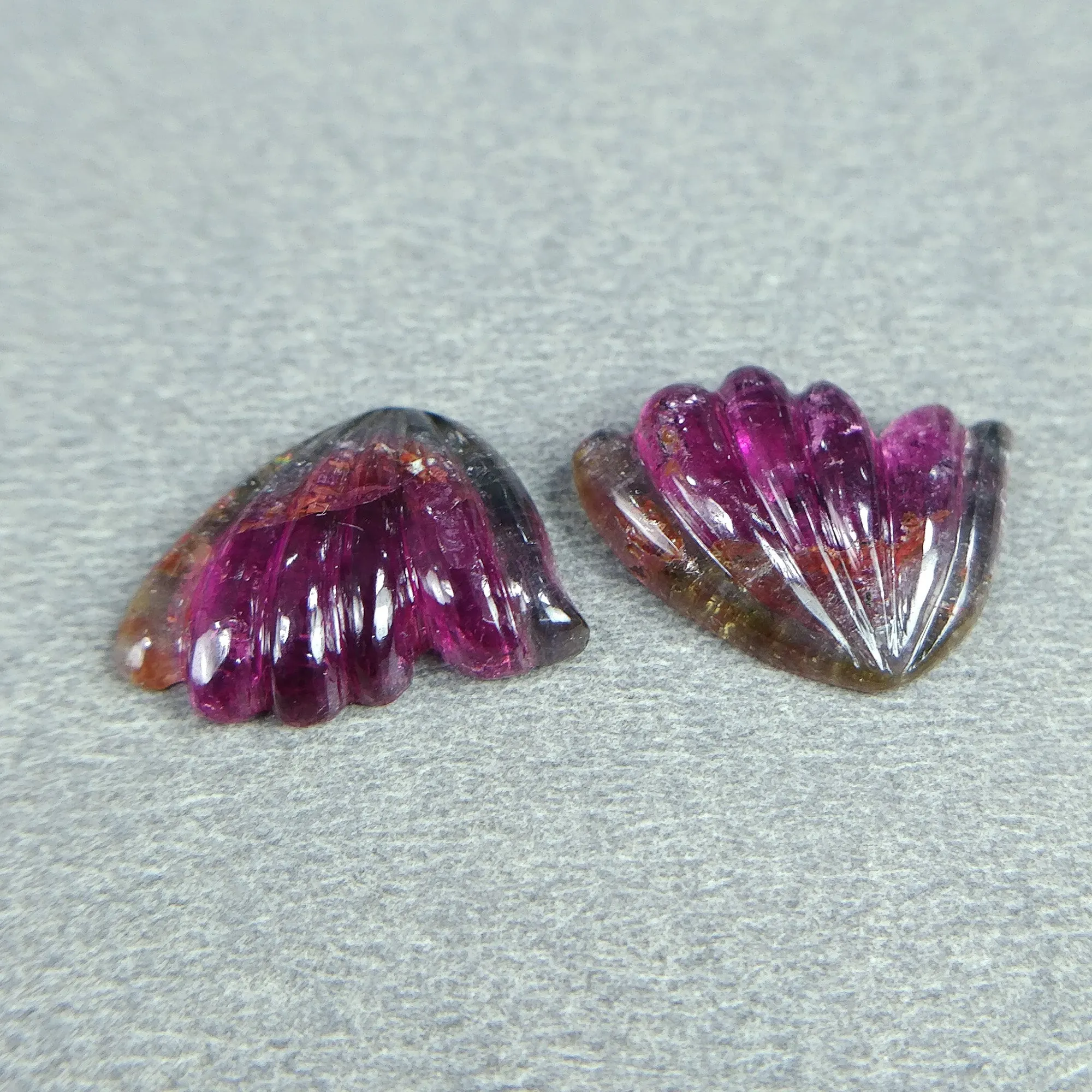 8.00cts Natural Untreated Watermelon Tourmaline Gemstone Hand Carved BUTTERFLY 14*10mm*4h Pair October Birthstone