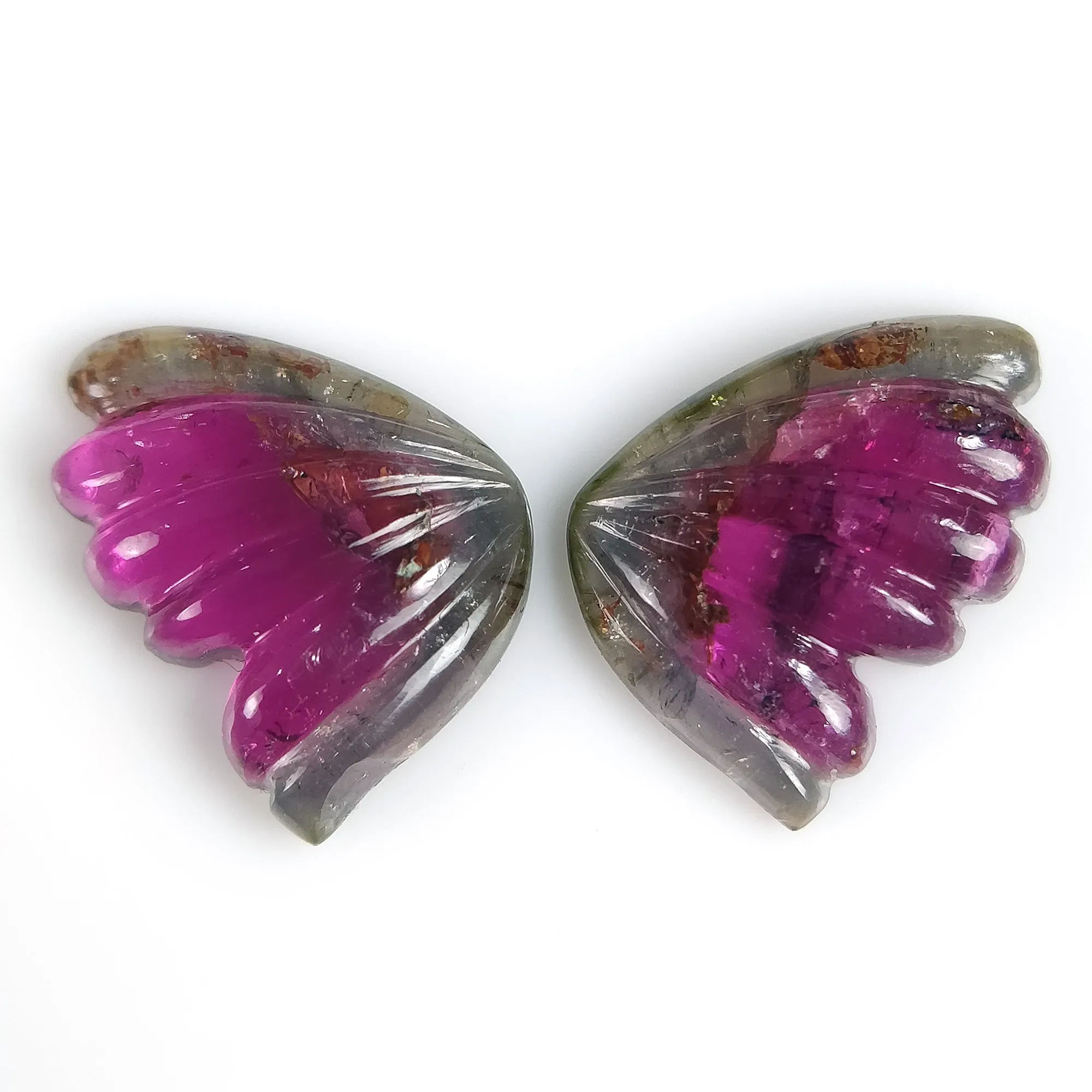 8.00cts Natural Untreated Watermelon Tourmaline Gemstone Hand Carved BUTTERFLY 14*10mm*4h Pair October Birthstone