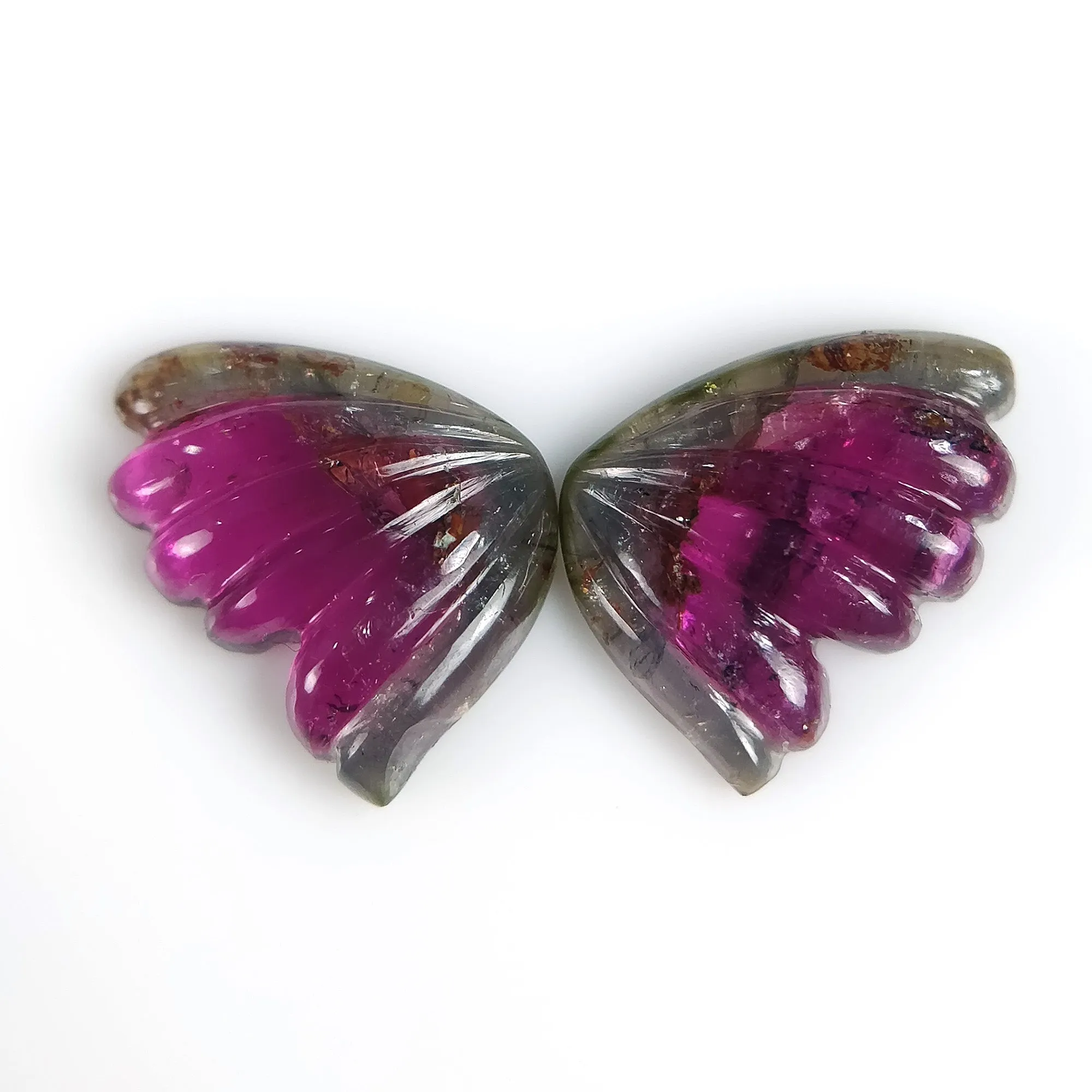 8.00cts Natural Untreated Watermelon Tourmaline Gemstone Hand Carved BUTTERFLY 14*10mm*4h Pair October Birthstone