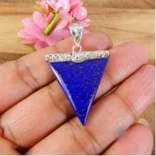 925 Sterling Silver Lapis Lazuli Triangle Bezel Set Pendant Jewelry