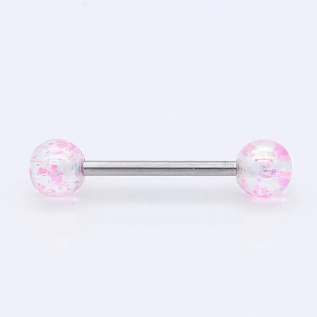 AB Coating Over Splash Acrylic Balls Tongue Barbell - Pink