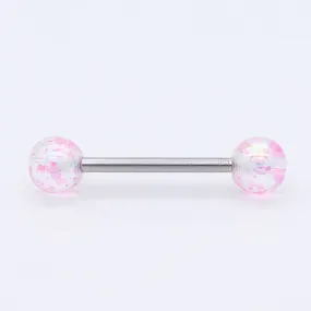 AB Coating Over Splash Acrylic Balls Tongue Barbell - Pink