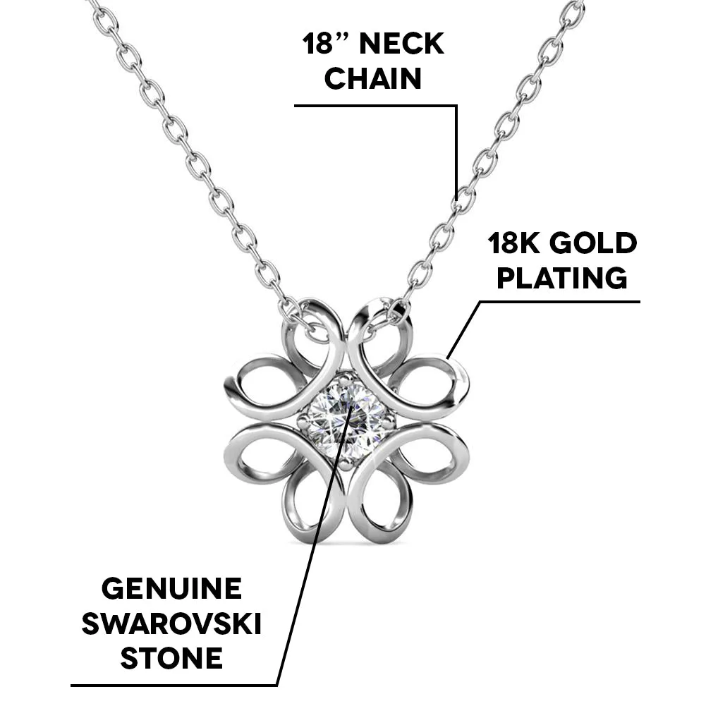 Alexis 18k White Gold Plated Flower Pendant Necklace with Swarovski Crystals