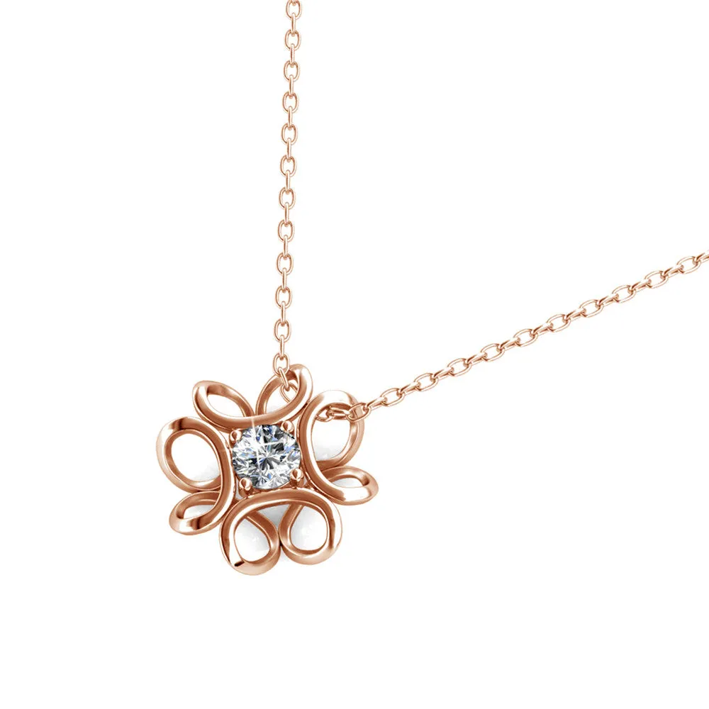 Alexis 18k White Gold Plated Flower Pendant Necklace with Swarovski Crystals