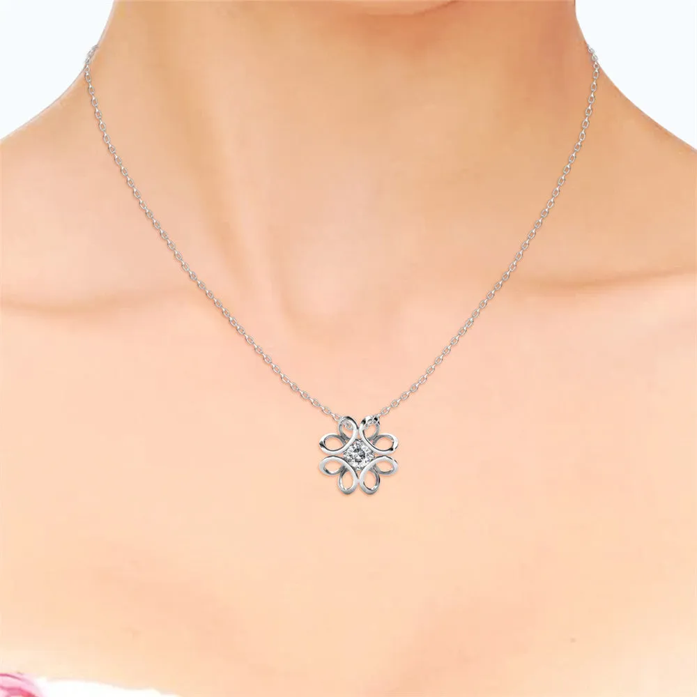 Alexis 18k White Gold Plated Flower Pendant Necklace with Swarovski Crystals