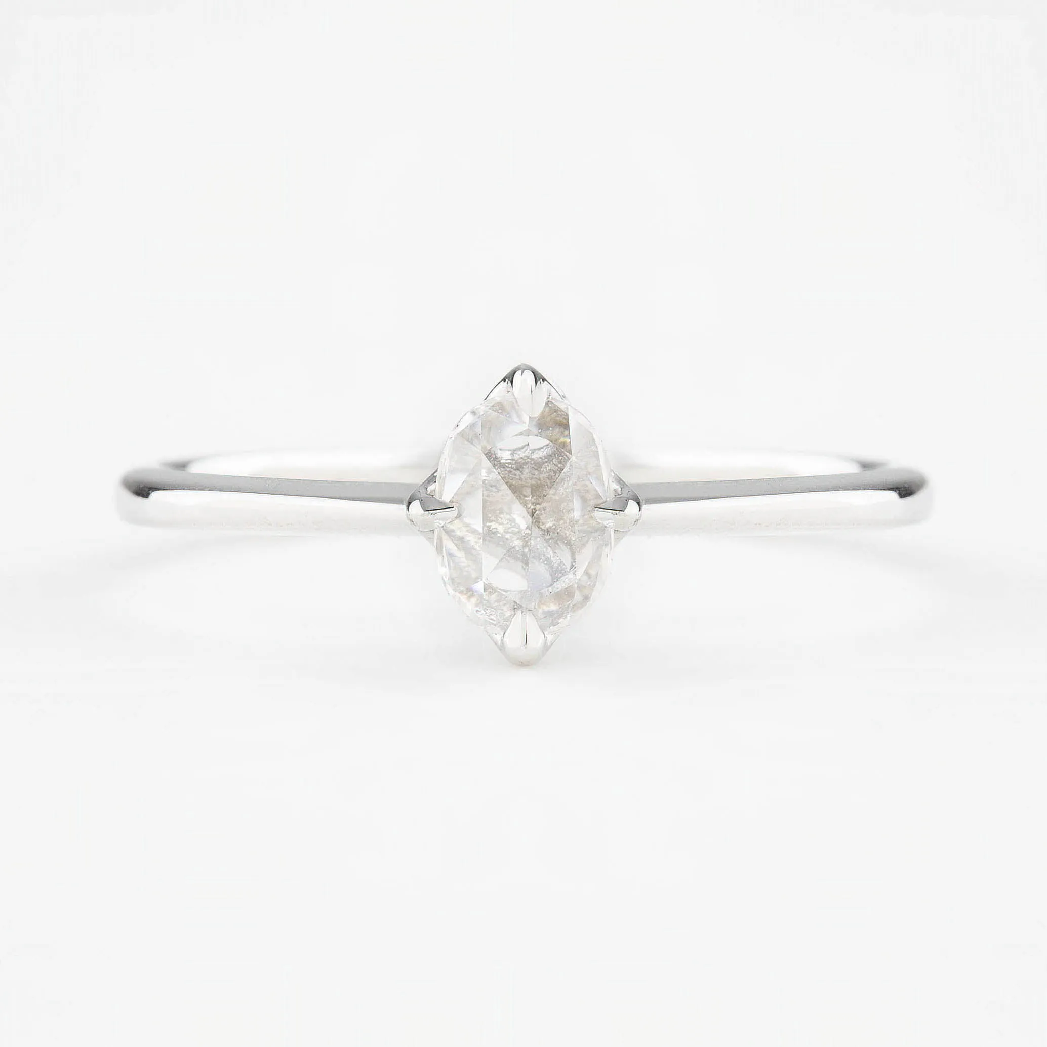 Alice Ring, 0.33ct Oval Rose Cut Diamond, 14K White Gold (One of a kind)