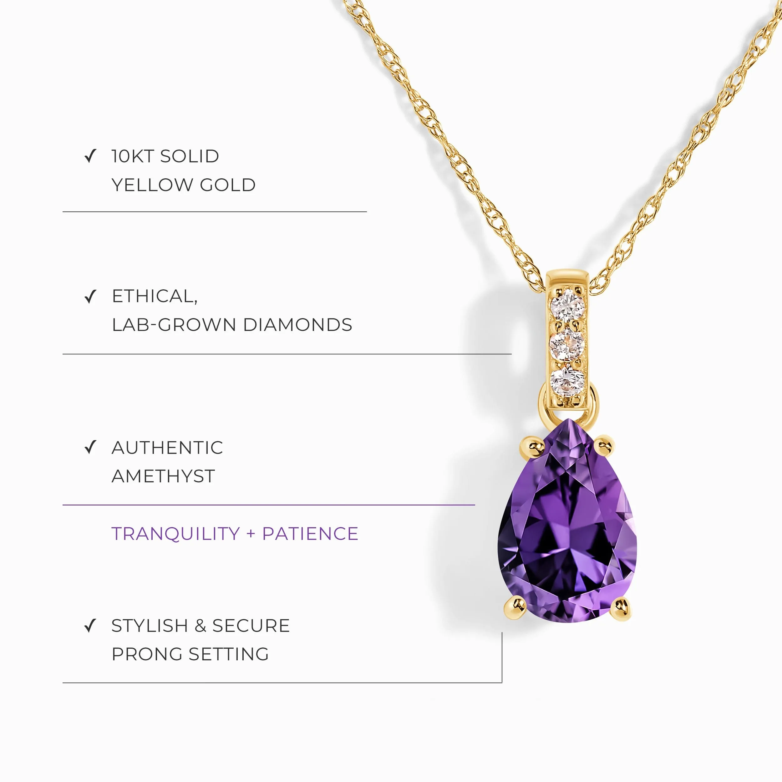 Amethyst Lab Diamond Necklace Sway - February Birthstone