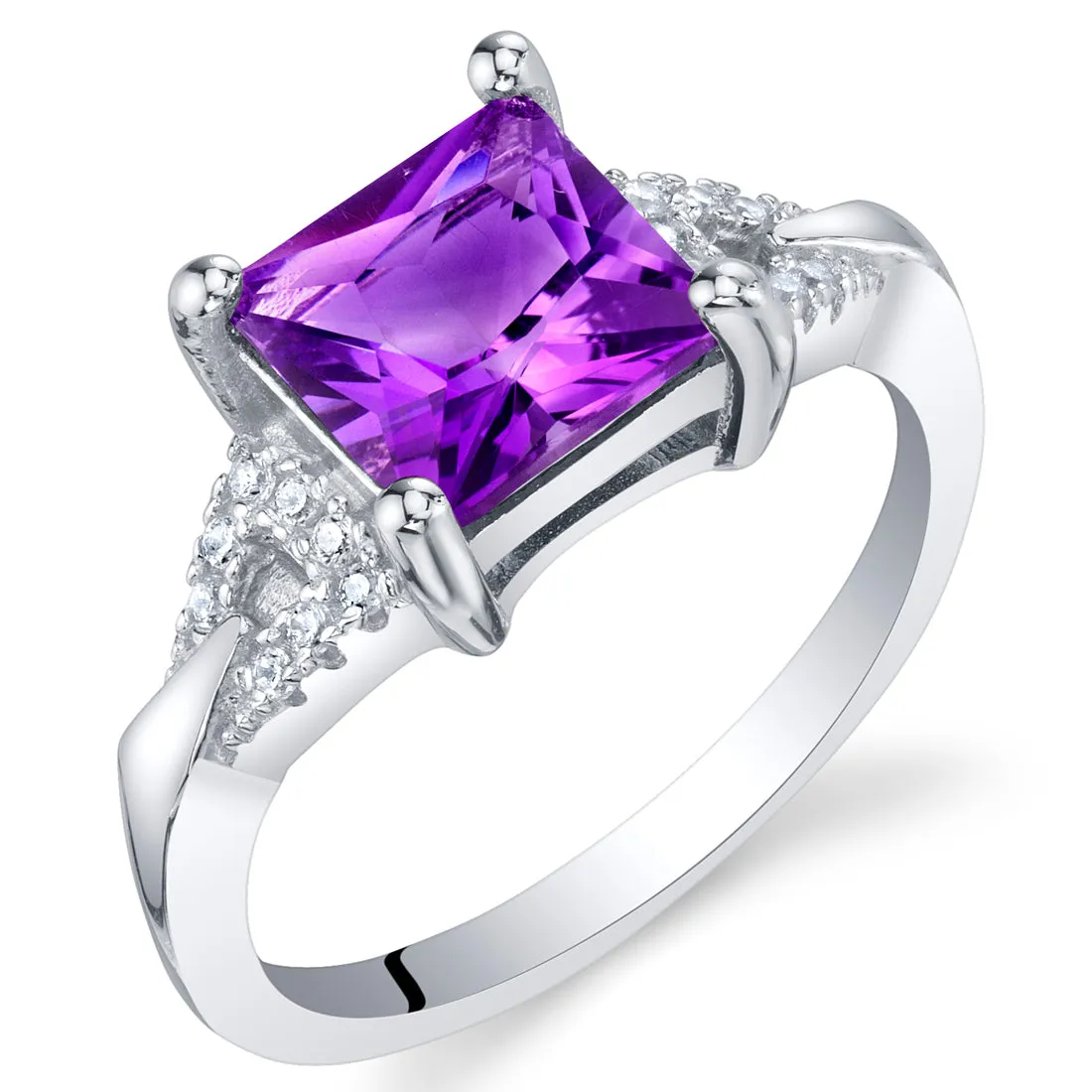 Amethyst Princess Cut Sterling Silver Ring Size 6