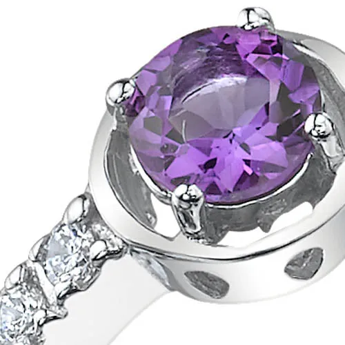 Amethyst Round Cut Sterling Silver Ring Size 6