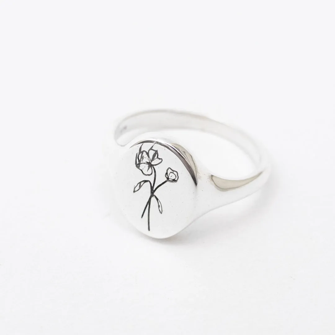 April Birth Flower Signet Ring