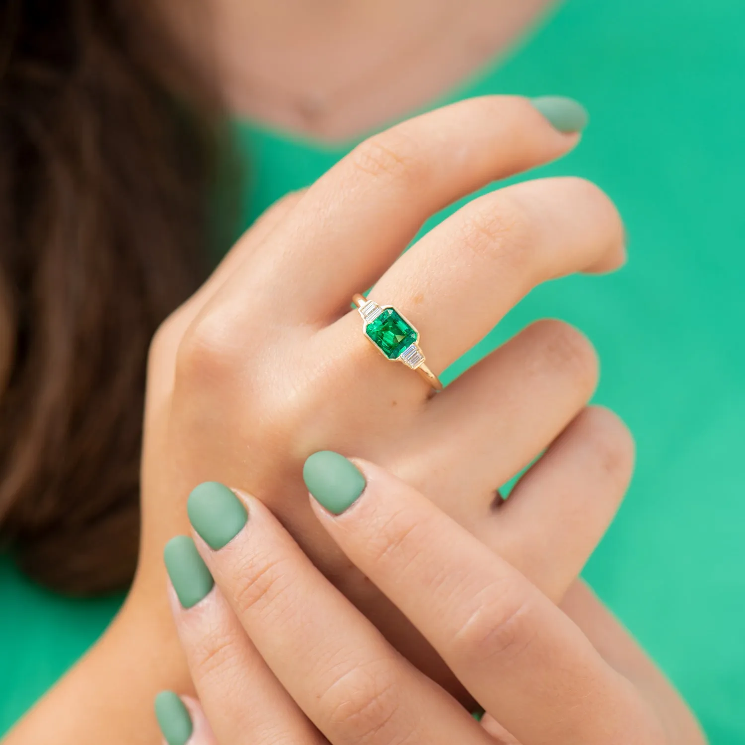 Art Deco Emerald Engagement Ring with Baguette Diamonds