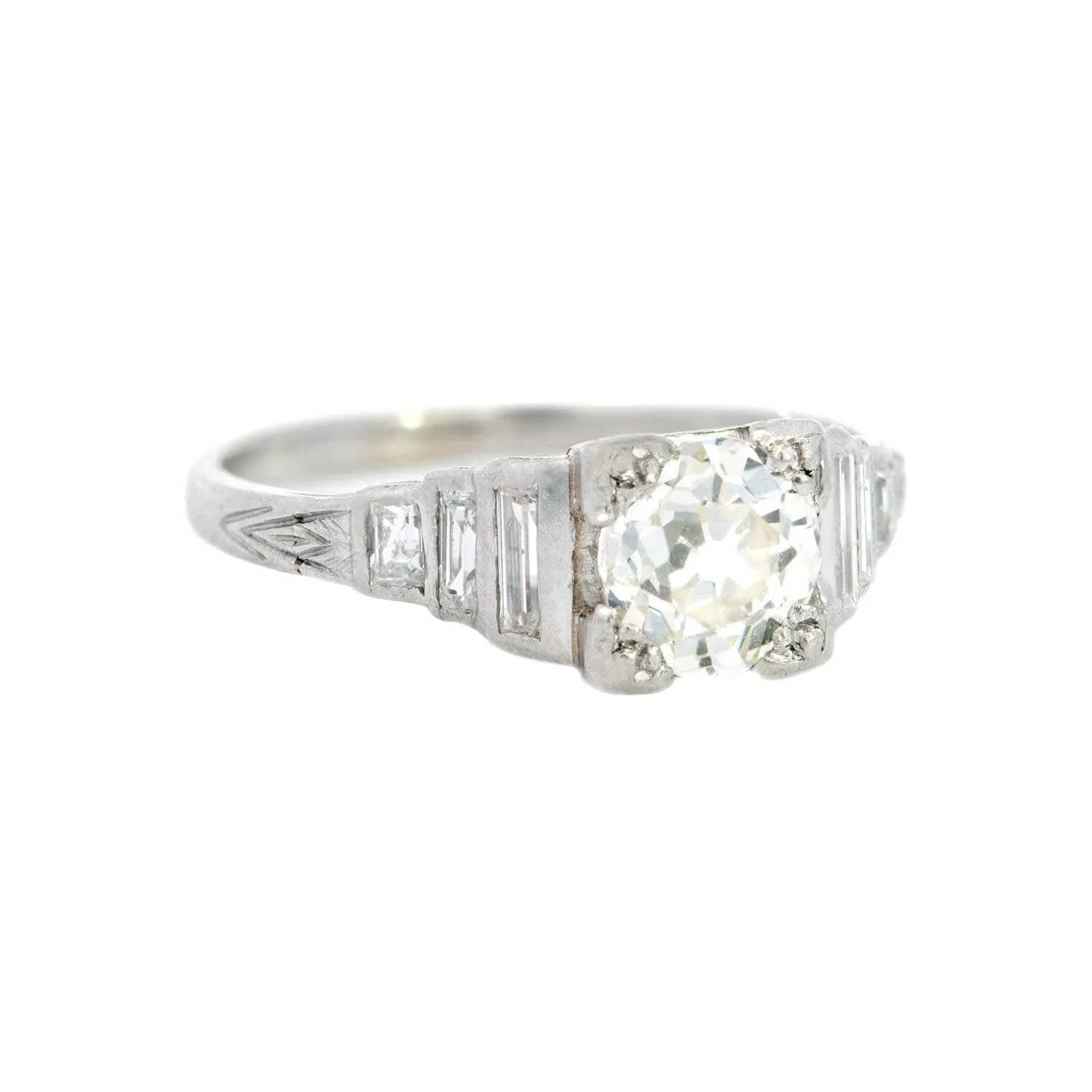 Art Deco Platinum Diamond Engagement Ring .70ct