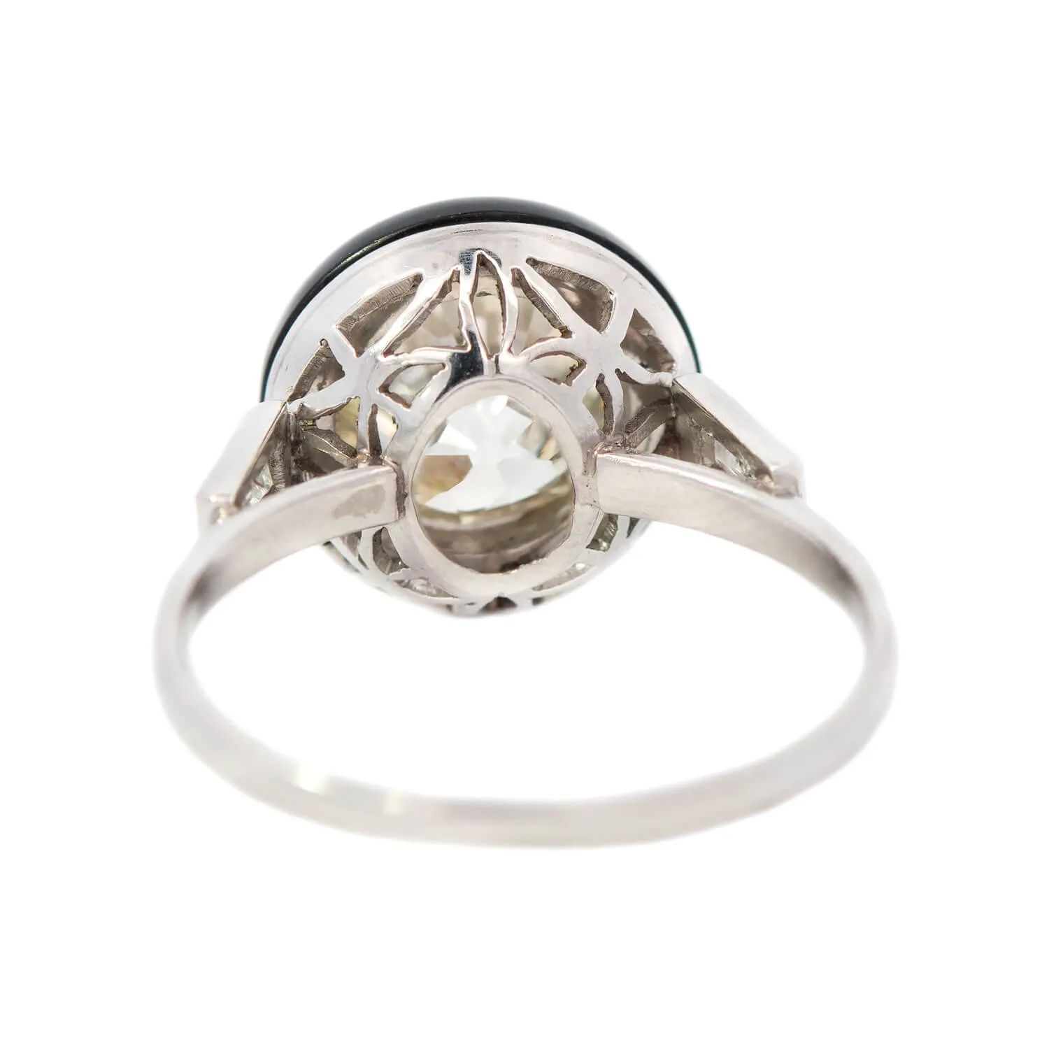 Art Deco Platinum Halo Onyx and Diamond Ring