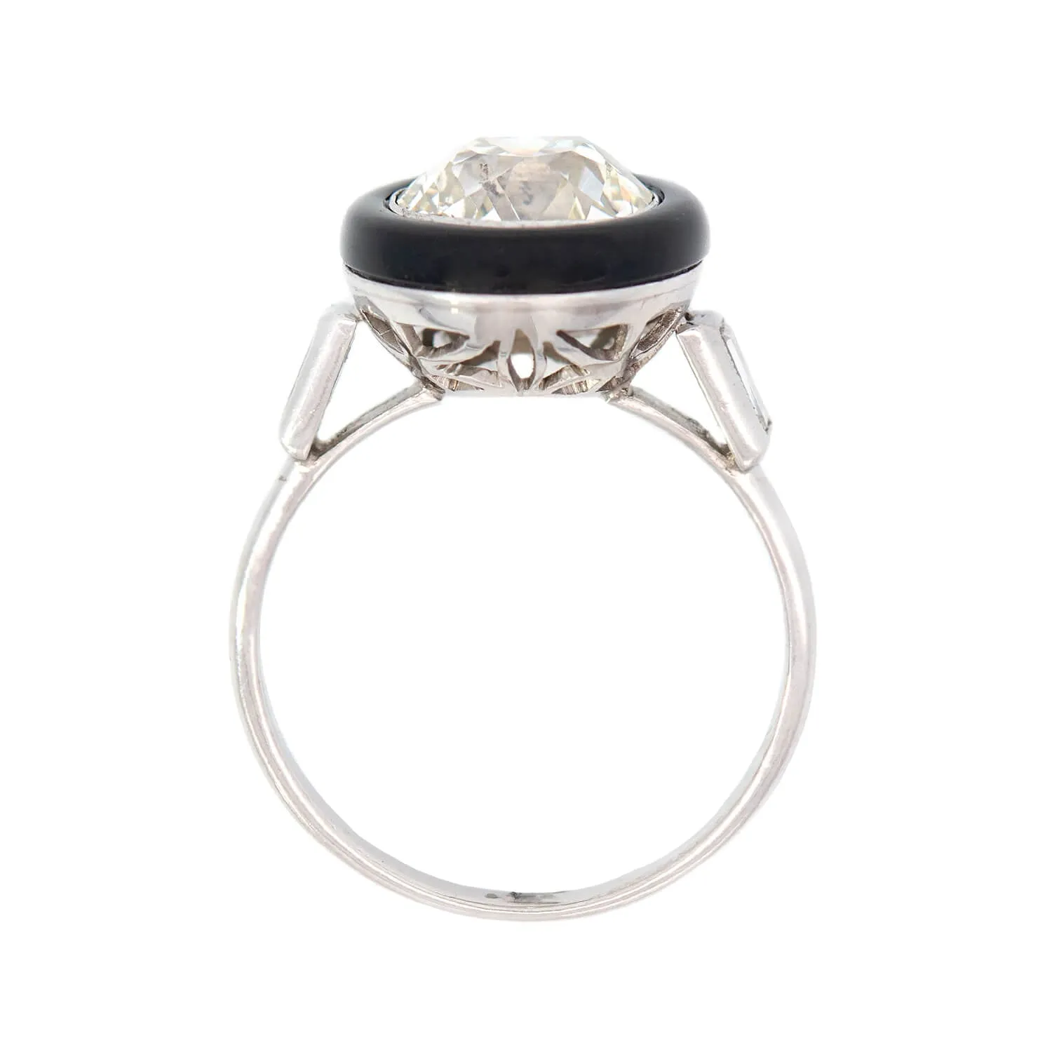 Art Deco Platinum Halo Onyx and Diamond Ring