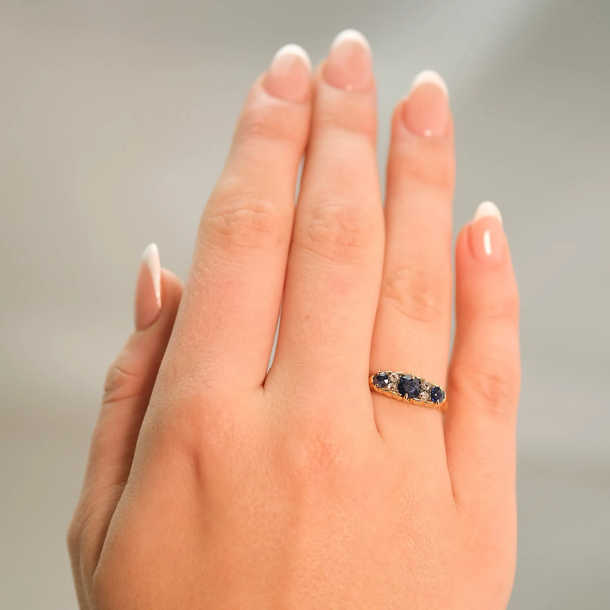 Art Deco Seven Stone Sapphire and Diamond Ring